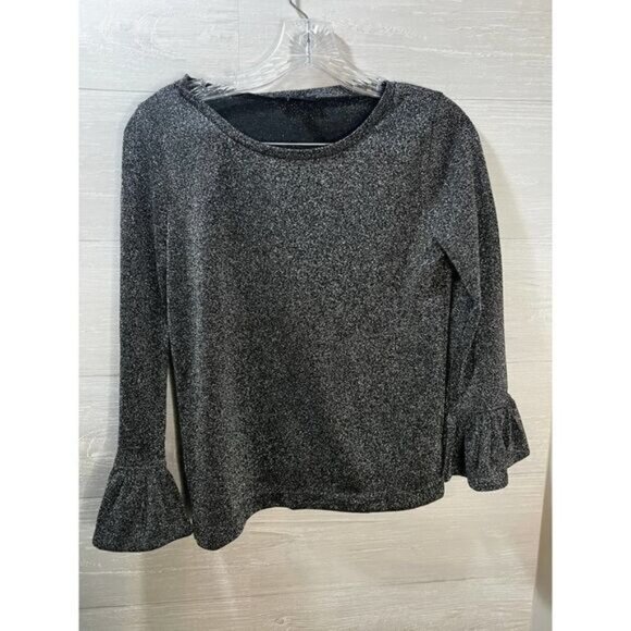 J CREW Silver Metallic Top Long Ruffle Bell‎ Sleeve XS - Picture 3 of 8